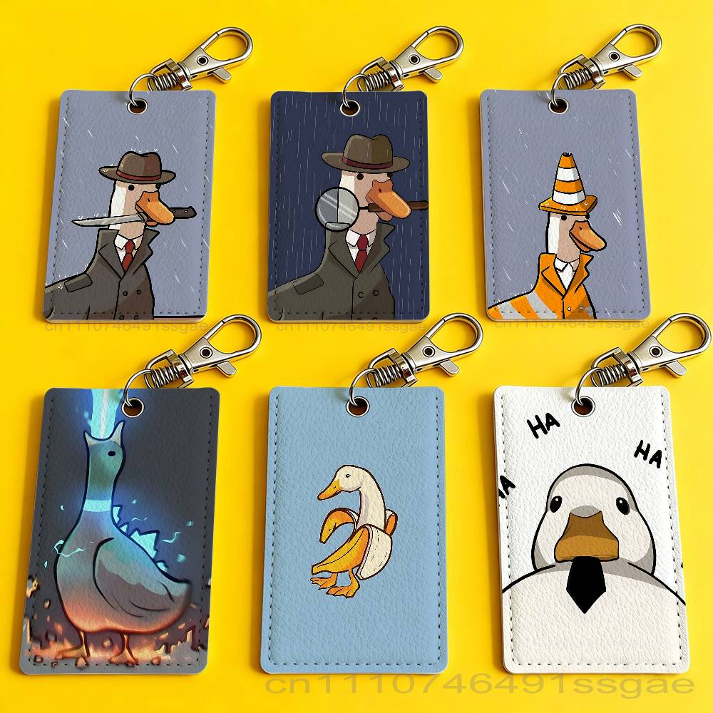 Leather Work Leather - Cartoon Cute Goose Duck Badge Holder
