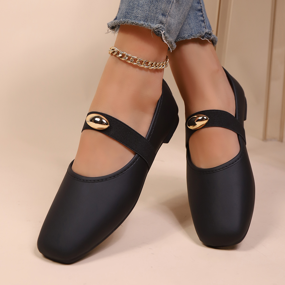 Leather Work Flats Women - Minimalist Solid Color Mary Jane Flat