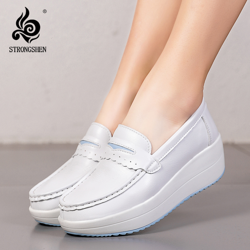 Leather Work Flats Women - STRONGSHEN Women Platform Wedges Casual Shoes