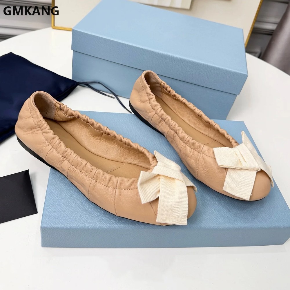 Women's Ballet Flats Bow Pleat - Leather Work Flats Women 评论和价格