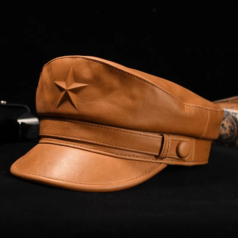 Novel Army Cap For Men Retro F - Leather Work Hat 评论和价格