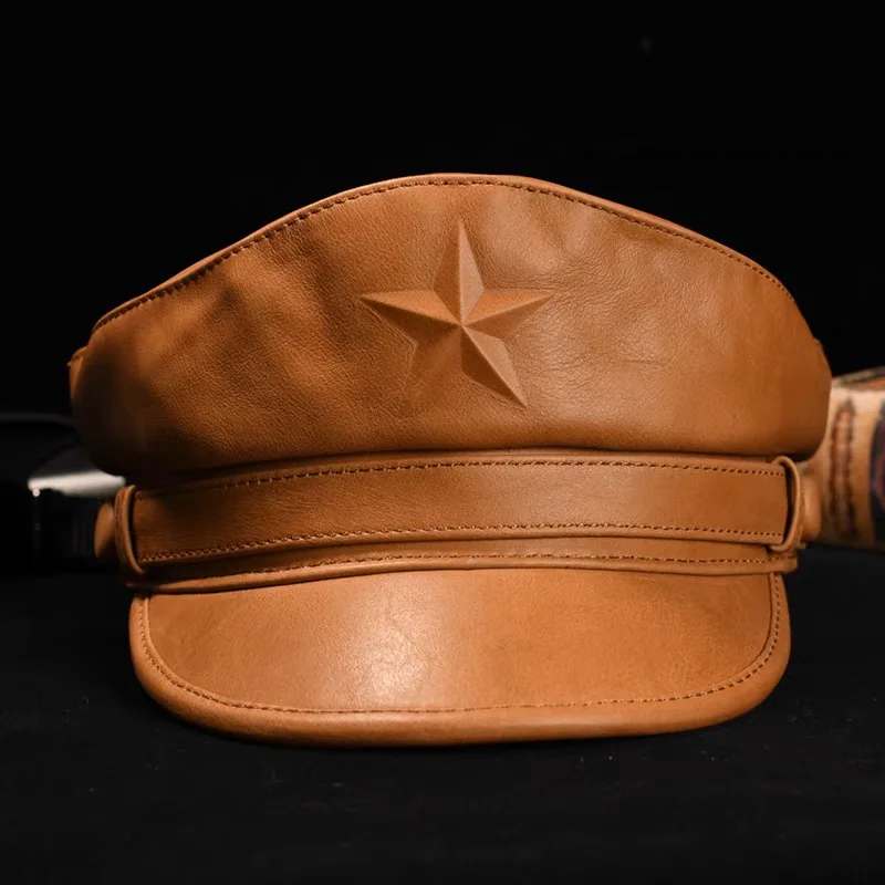 Novel Army Cap For Men Retro F - Leather Work Hat 评论和价格