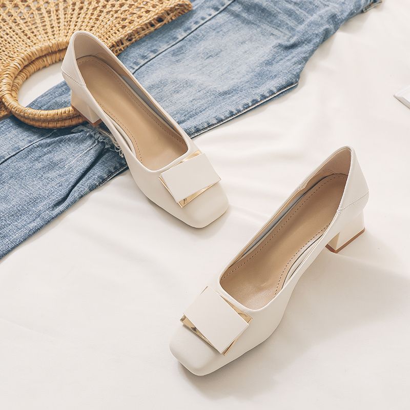 French Style Chunky Heel Pumps - Leatherwork In French 评论和价格