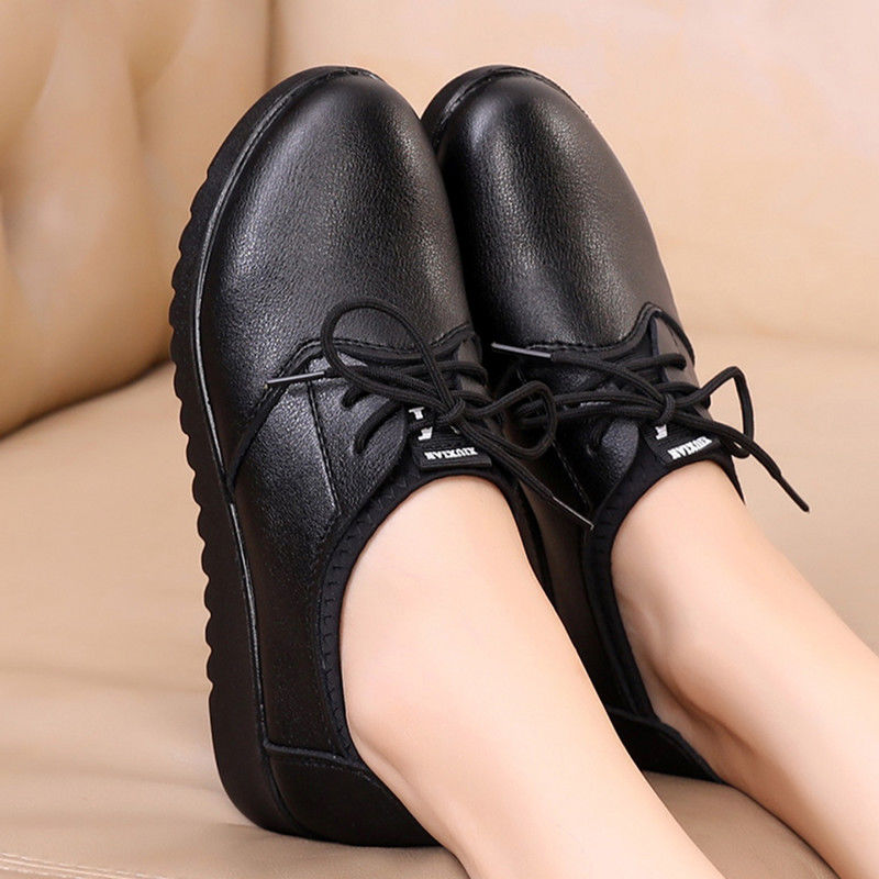 Solid Black Oxford Shoes Woman - Leather Work Flats Women 评论和价格