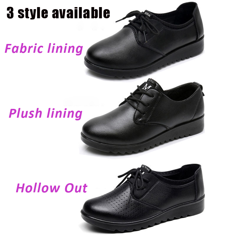 Solid Black Oxford Shoes Woman - Leather Work Flats Women 评论和价格