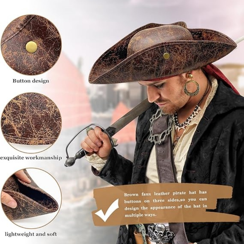 Faux Leather Pirate Hat Vintag - Leather Work Hat 评论和价格