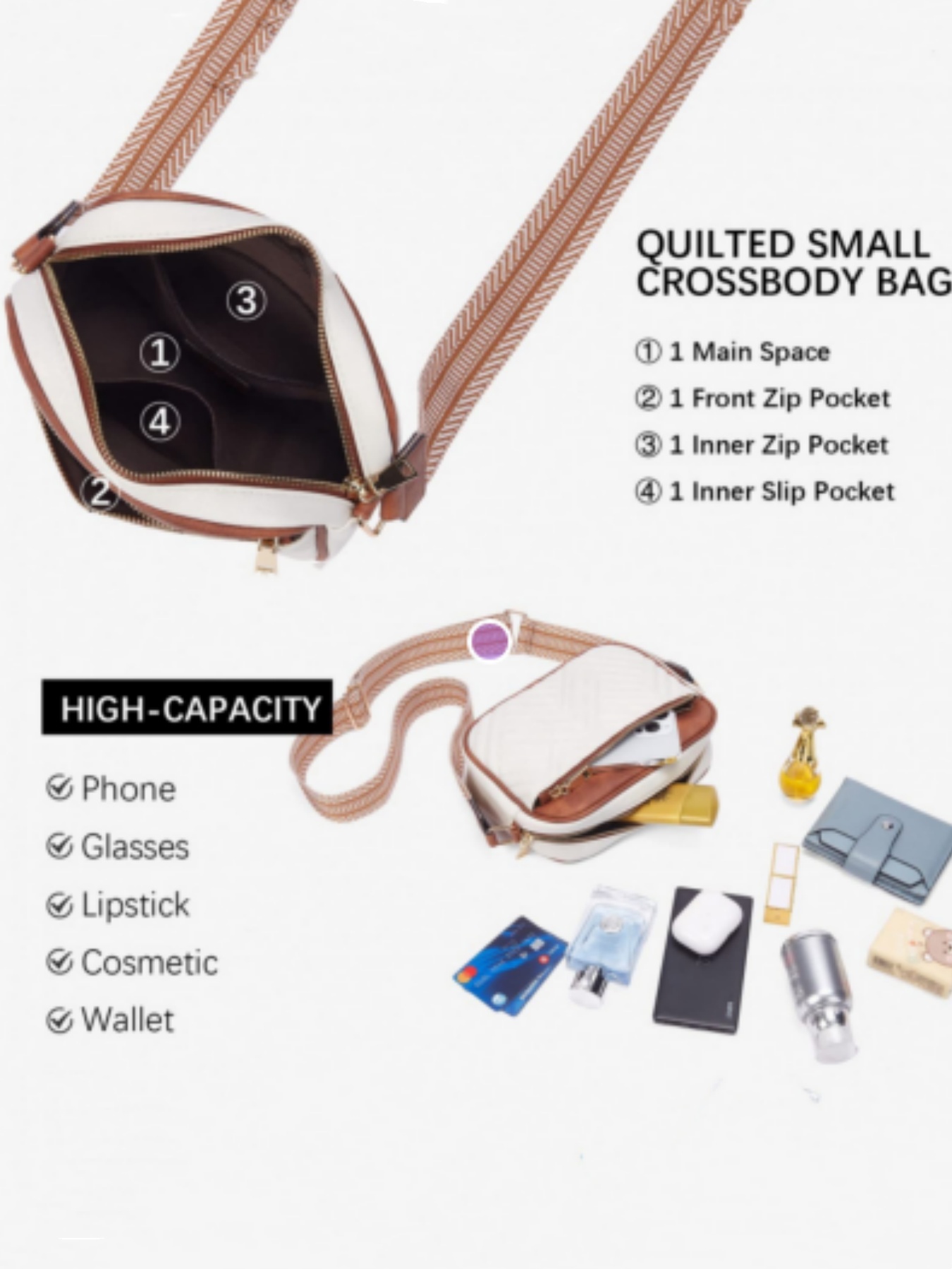 Women's Quilted Crossbody Bag, - Leatherwork Products 评论和价格