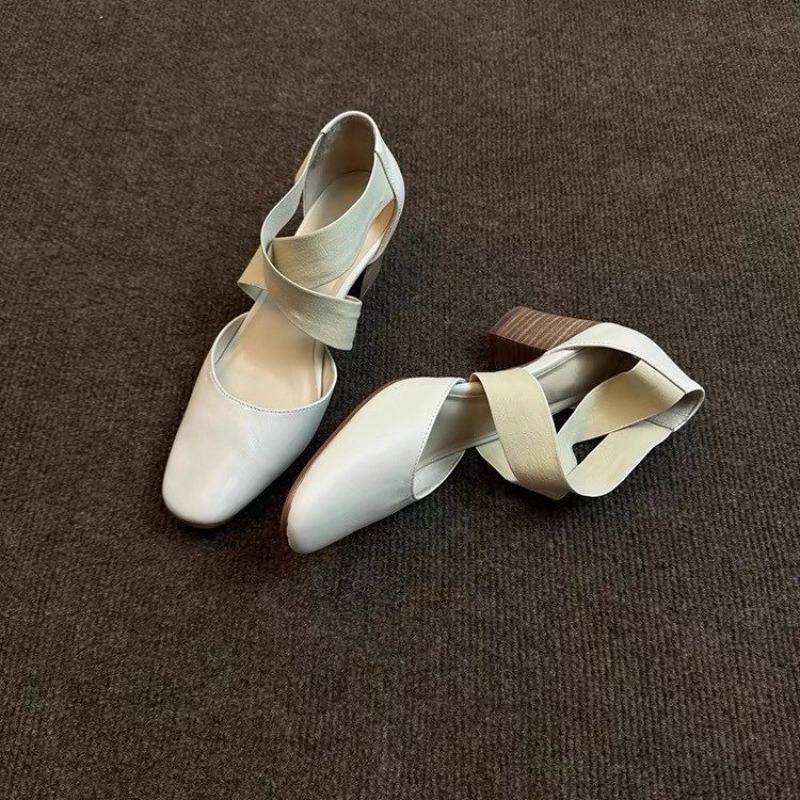 Women's Cross Strap Block Heel - Leatherwork In French 评论和价格