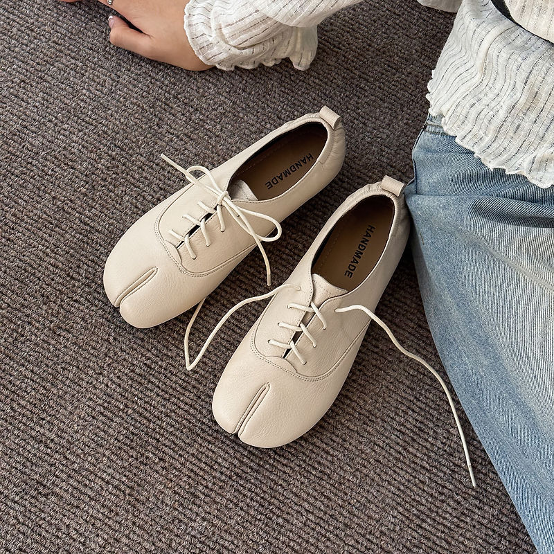 Genuine Leather Sheepskin Tabi - Leather Work Flats Women 评论和价格
