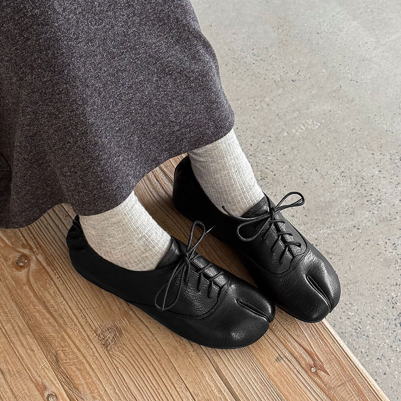Genuine Leather Sheepskin Tabi - Leather Work Flats Women 评论和价格