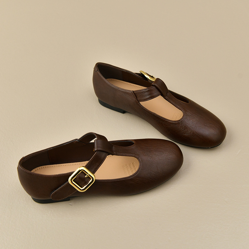 Women's T-Strap Mary Jane Flat - Leather Work Flats Women 评论和价格
