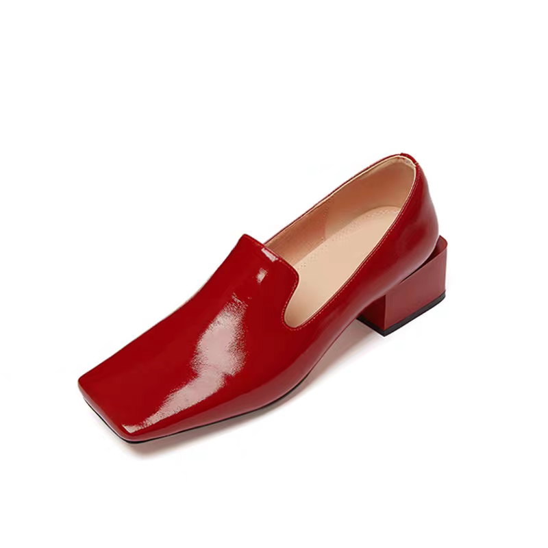 Womens Red Shoes Spring Block  - Leatherwork In French 评论和价格