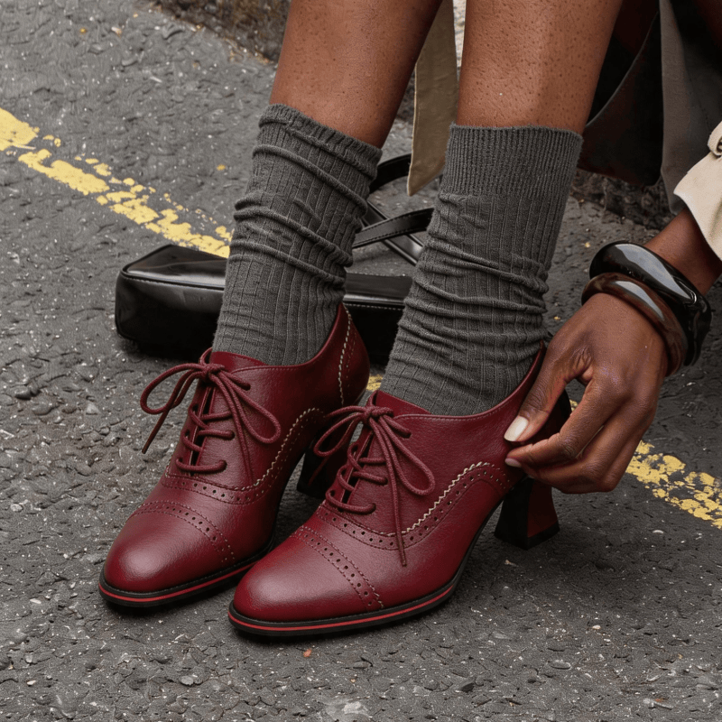 Women’s Faux Leather Brogue Ox - Leather Work Flats Women 评论和价格