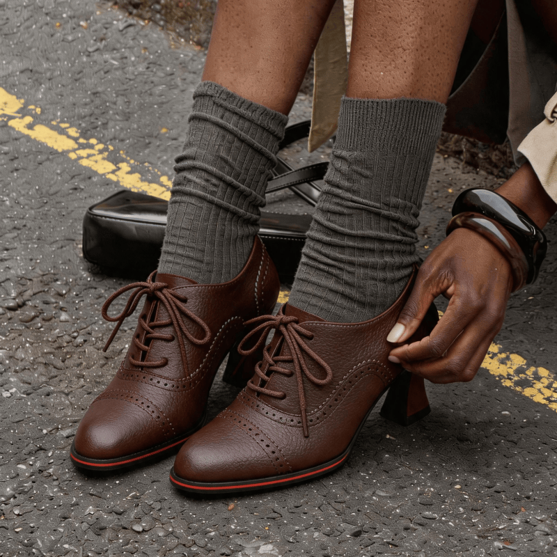 Women’s Faux Leather Brogue Ox - Leather Work Flats Women 评论和价格