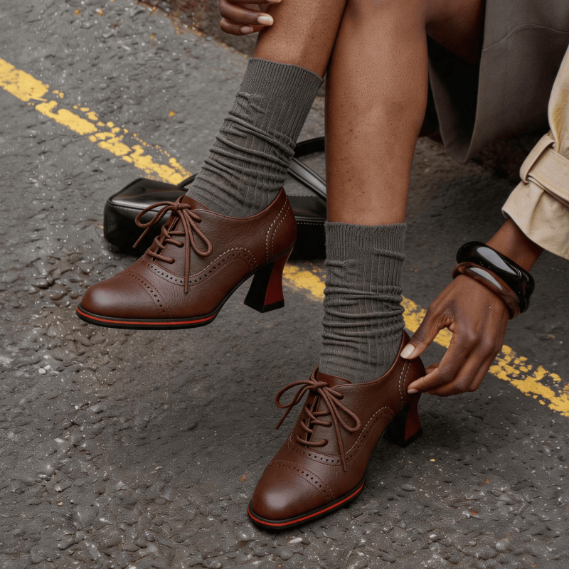 Women’s Faux Leather Brogue Ox - Leather Work Flats Women 评论和价格